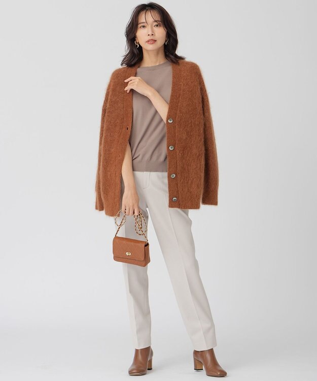 23区 ヴィスコースストレッチ パフスリーブ 半袖 ニット モカ