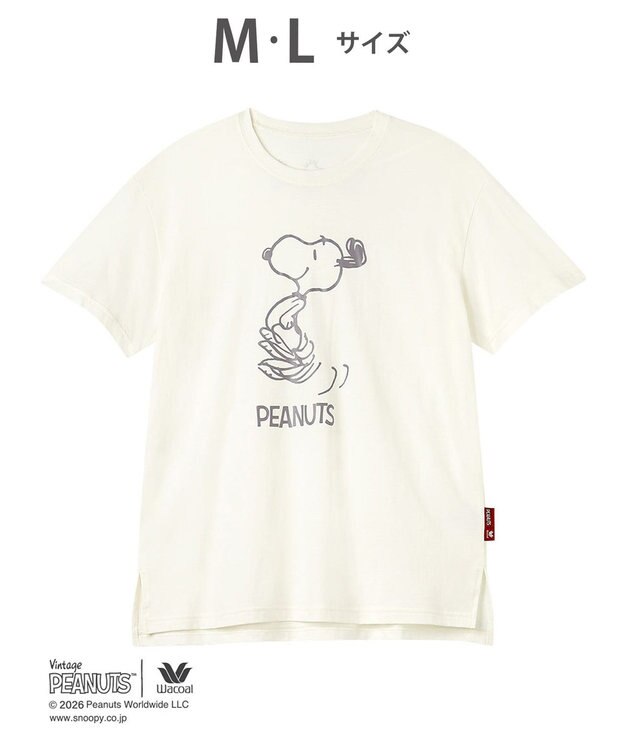 WACOAL PEANUTS トップス 4分袖 Tシャツ 綿100%(本体) スヌーピー レディース FTT168 /ワコール アイボリー