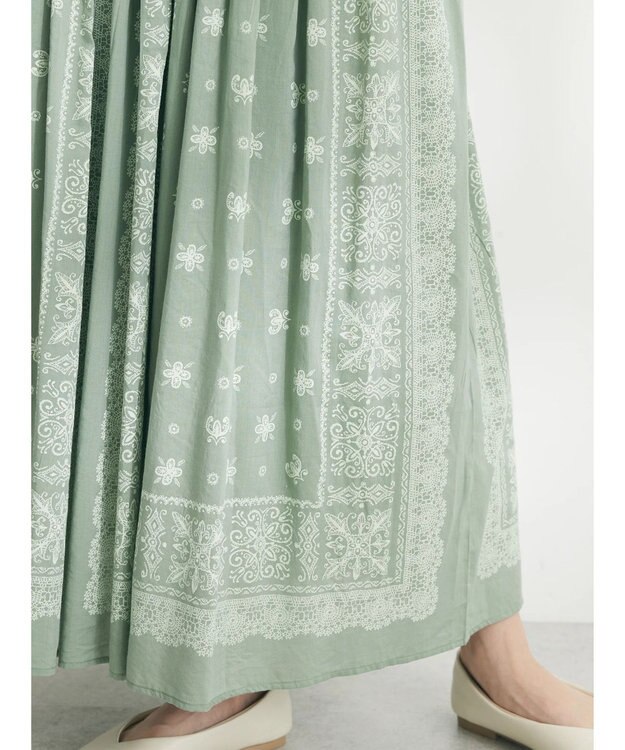 CRAFT STANDARD BOUTIQUE パネル柄マキシギャザースカート Light Green