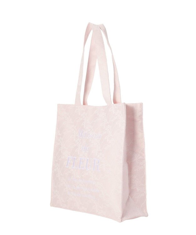 Maison de FLEUR リボンレースブランドロゴ刺繍スクエアトート Pink