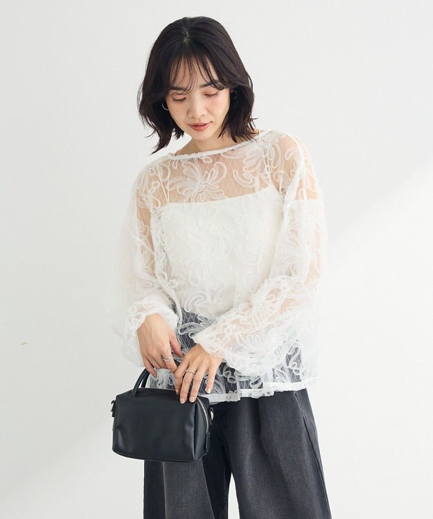 Green Parks チュールレイヤードブラウス White