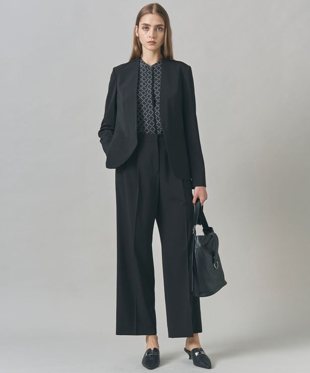 ICB 【防シワ・速乾・洗える】Fied ノーカラージャケット ブラック系