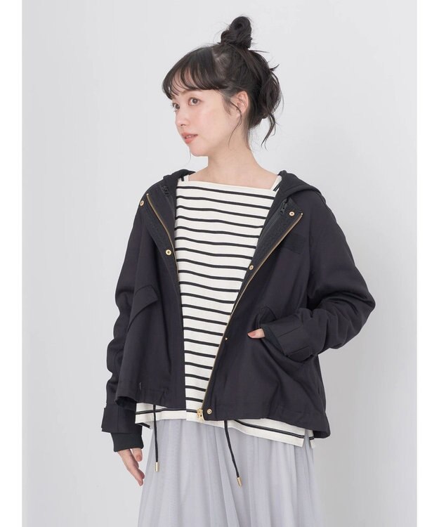 earth music&ecology パーカー付きミリタリーブルゾン Black