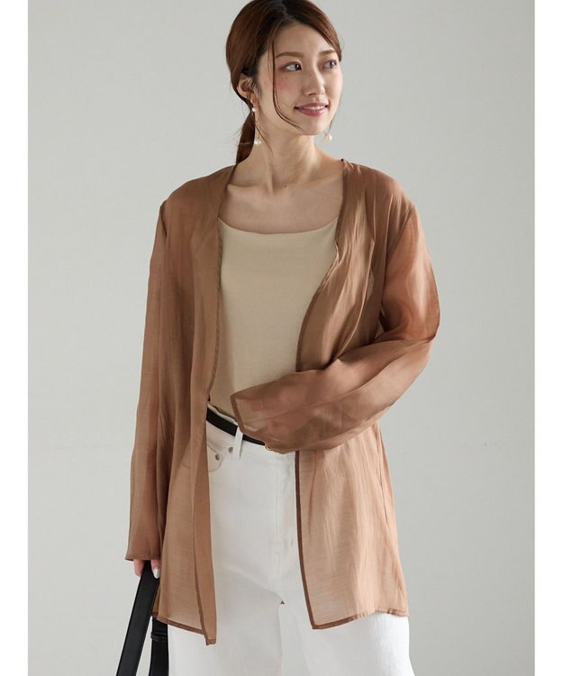 Te chichi シアーノーカラーシャツ ブラウン