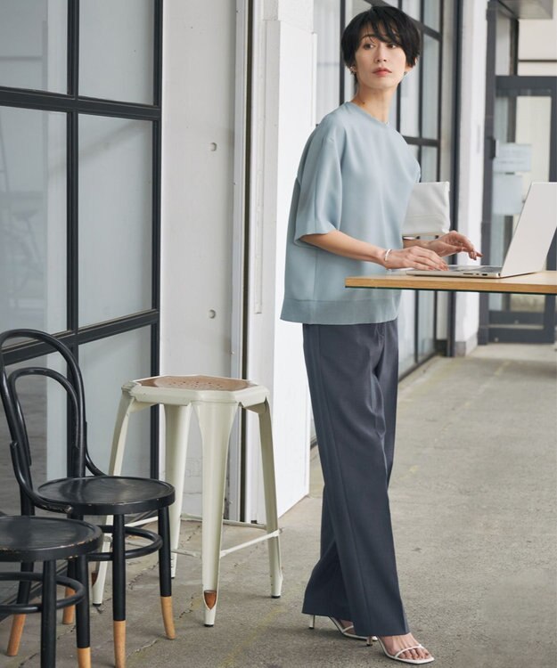 ICB 【新色追加・洗える】 FluidBackSatin Tブラウス ジェイドグレー系