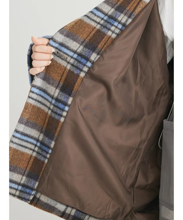 Green Parks ・ＥＬＥＮＣＡＲＥ　ＤＵＥ　シャギーチェックミドルコート Brown