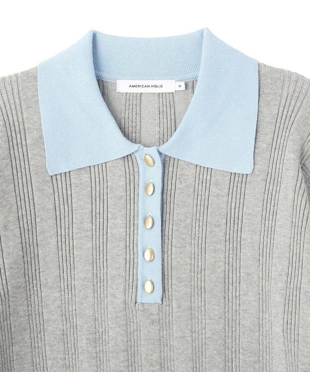 AMERICAN HOLIC 襟配色ニットポロ Light Gray