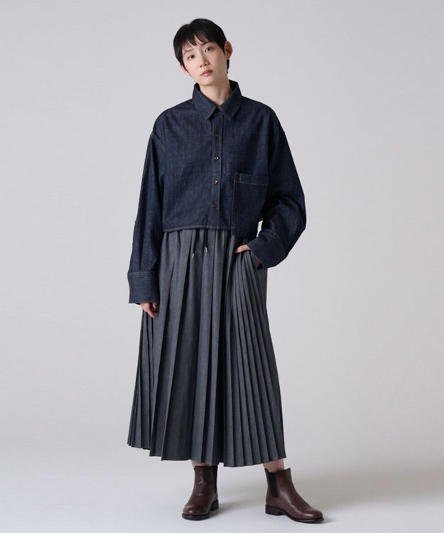Ripo trenta anni 【ブランド人気】PLEATS RELAX LONG SK プリーツデニムスカート GRAY