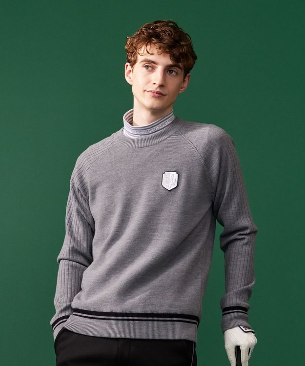 23区GOLF 裏地付きニットで温か【MEN】【蓄熱】ウールブレンド裏付 ニット ライトグレー系