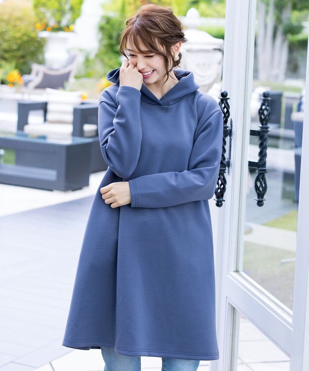 Tiaclasse 【洗える】ソフトボンディングパーカーチュニック ブルー