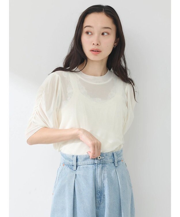 earth music&ecology ５分袖シアーインナー White