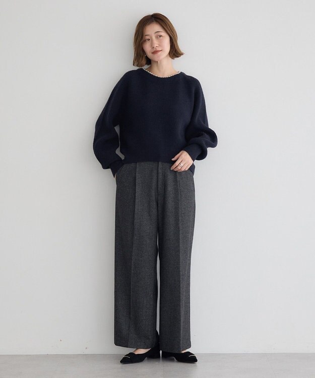 YECCA VECCA パールネックニット Navy