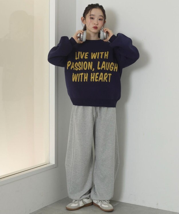 WEGO レタリングニットプルオーバー ネイビー