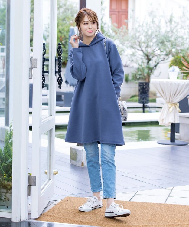 Tiaclasse 【洗える】ソフトボンディングパーカーチュニック ブルー