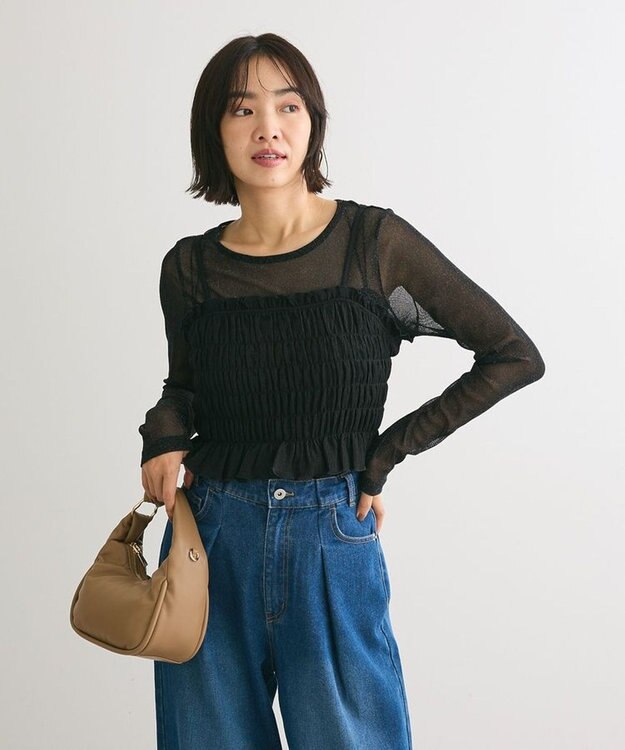 Green Parks ＳＥＴ２点　シャーリングビスチェ＋メッシュインナー Black