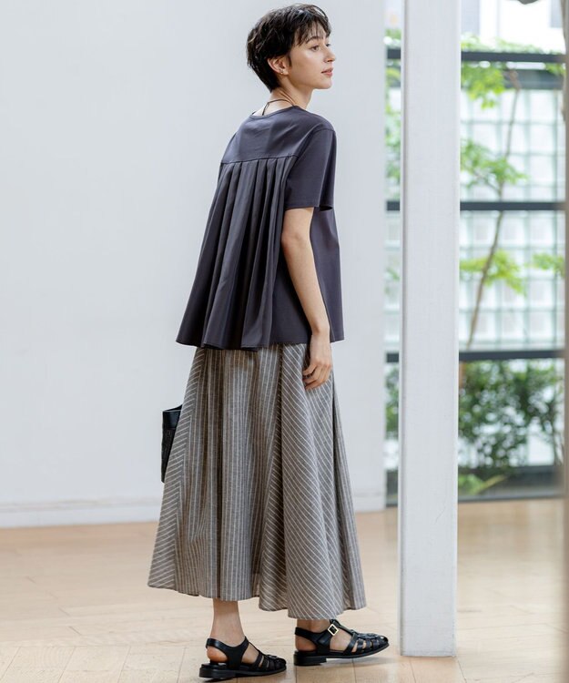 23区 L 【汗じみ防止/洗える】スムースデザイン バックフレア カットソー ダークブラウン系