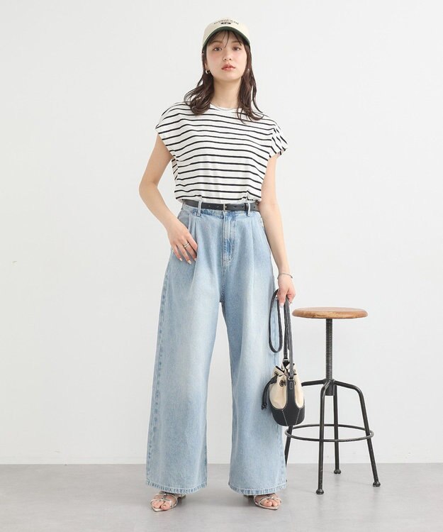 earth music&ecology 【接触冷感/洗濯機可】フレンチＴ Border Ivory