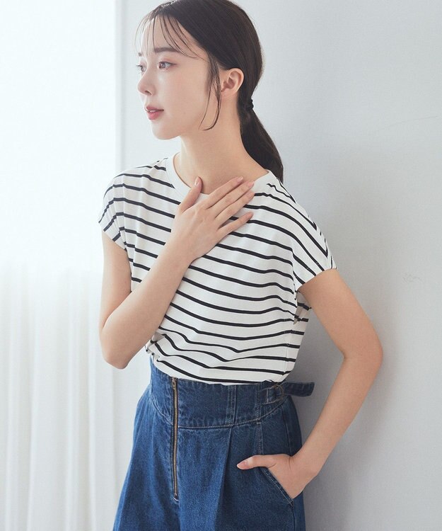 earth music&ecology 【接触冷感/洗濯機可】フレンチＴ Border Ivory