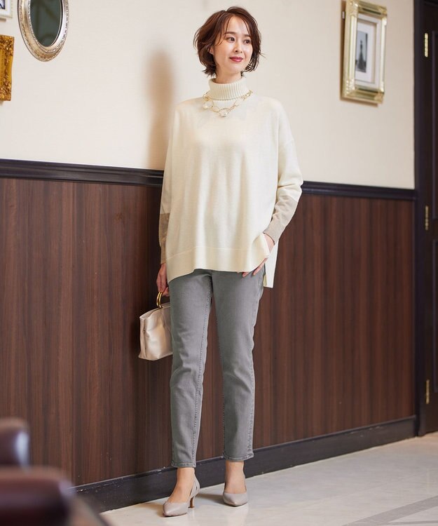 自由区 【洗える】セミウーステッドウール タートルネックニット ホワイト系1