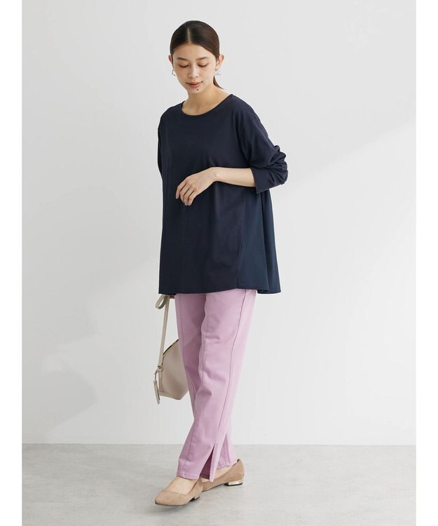 Green Parks バックギャザー布帛切替プルオーバー Navy