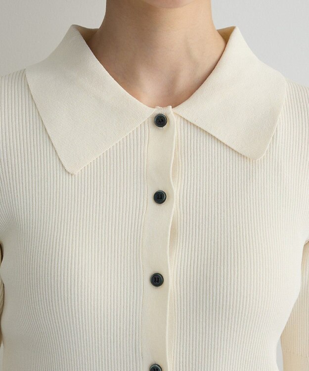 Green Parks ポロ襟5分袖リブニット Off White