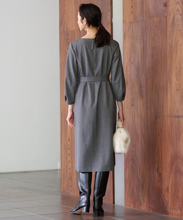 自由区 S 【洗える】ウールミックスストレッチツイル ワンピース ライトグレー系