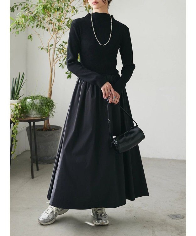 Green Parks AnriettMusee  リブニットドッキングワンピース Black