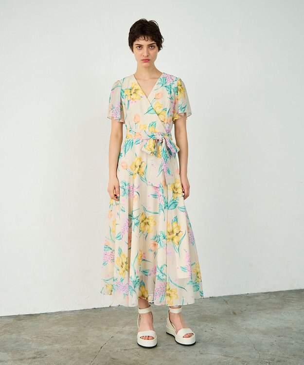 GRACE CONTINENTAL ミモザプリントワンピース ベージュ