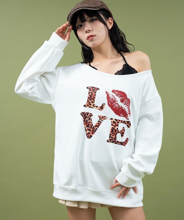 WEGO レオパードロゴオフショルSWT ホワイト