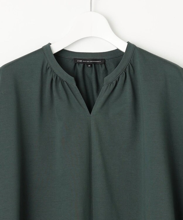 23区 【洗える】ラダーレースジャージー カットソー カーキ系