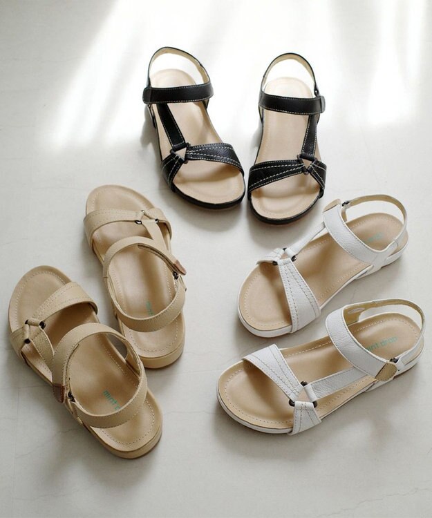 Pointer 天然皮革 本革ストラップサンダル ホワイト