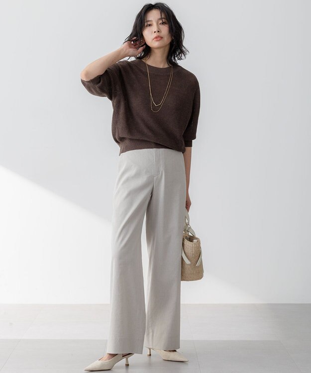 23区 【洗える】ピュアリネン パフスリーブ ニット ダークブラウン系