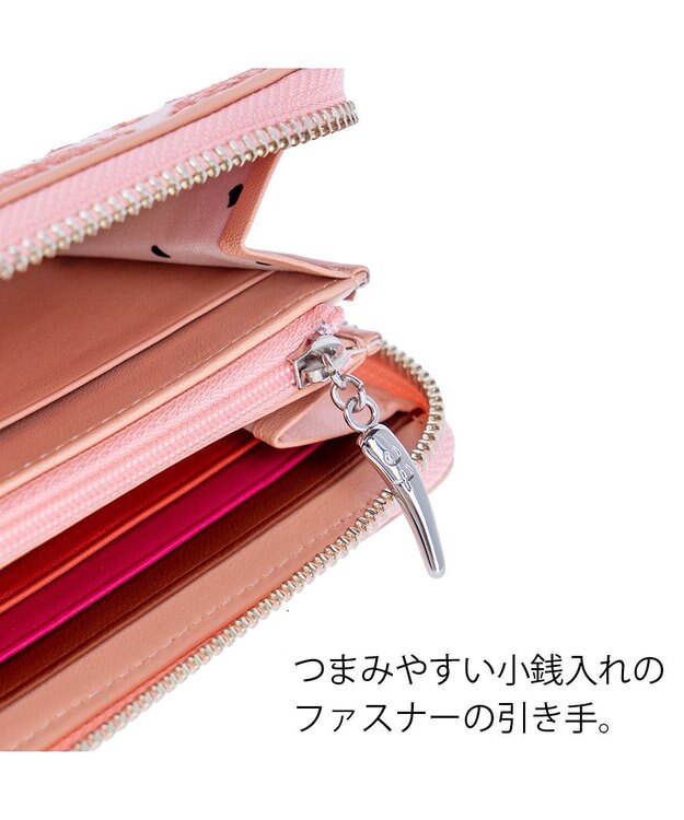tsumori chisato CARRY スカラップししゅう ラウンドファスナー長財布 猫モチーフ ピンク