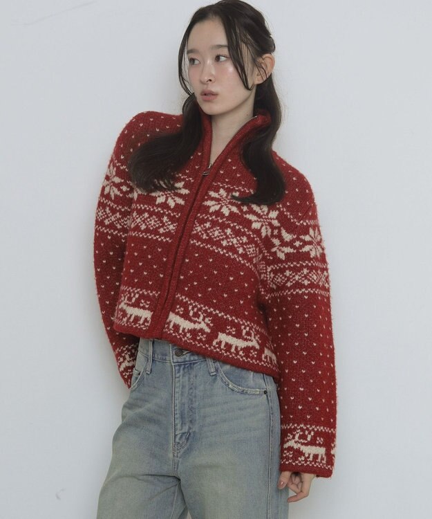 WEGO ノルディックZIPニット レッド