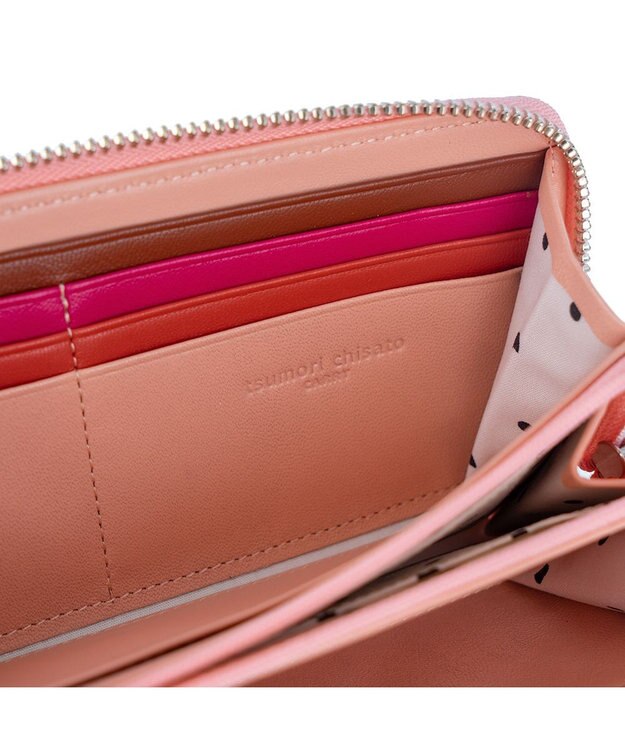 tsumori chisato CARRY スカラップししゅう ラウンドファスナー長財布 猫モチーフ ピンク