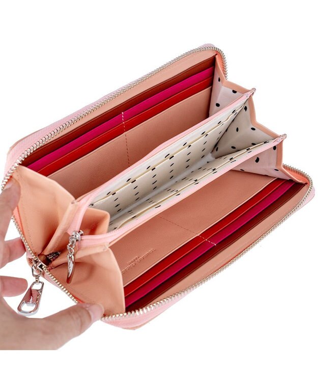 tsumori chisato CARRY スカラップししゅう ラウンドファスナー長財布 猫モチーフ ピンク