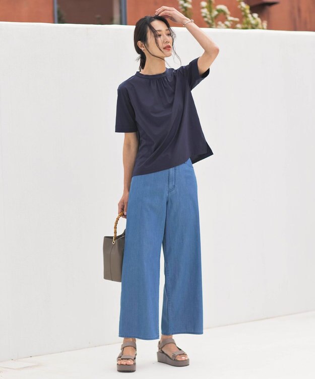 J.PRESS LADIES L 【洗える】4ozライトデニム ワイド パンツ ダルブルー系