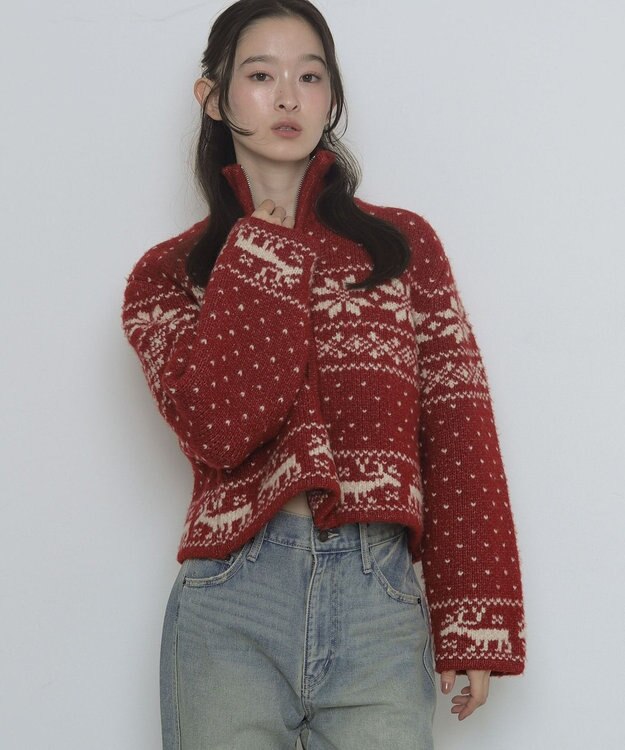 WEGO ノルディックZIPニット レッド