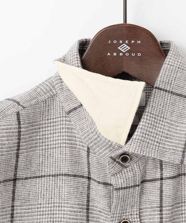 JOSEPH ABBOUD 【キングサイズ・柔らかな肌触り】 オーガニックラフィ グレンチェックシ ャツ ライトグレー系4