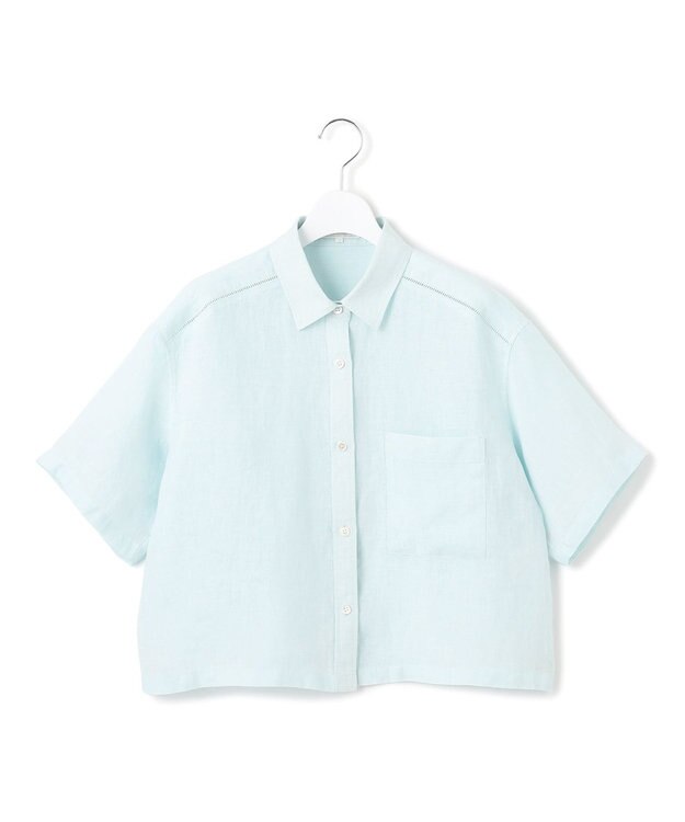 23区 L 【Oggi7月号掲載/洗える】LIBECOリネン クロップド デザイン シャツ スカイブルー系