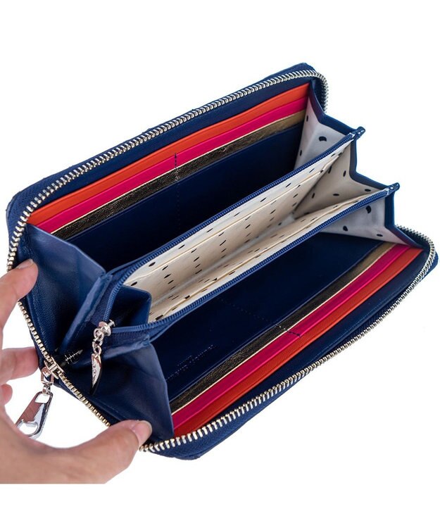 tsumori chisato CARRY スカラップししゅう ラウンドファスナー長財布 猫モチーフ ネイビー