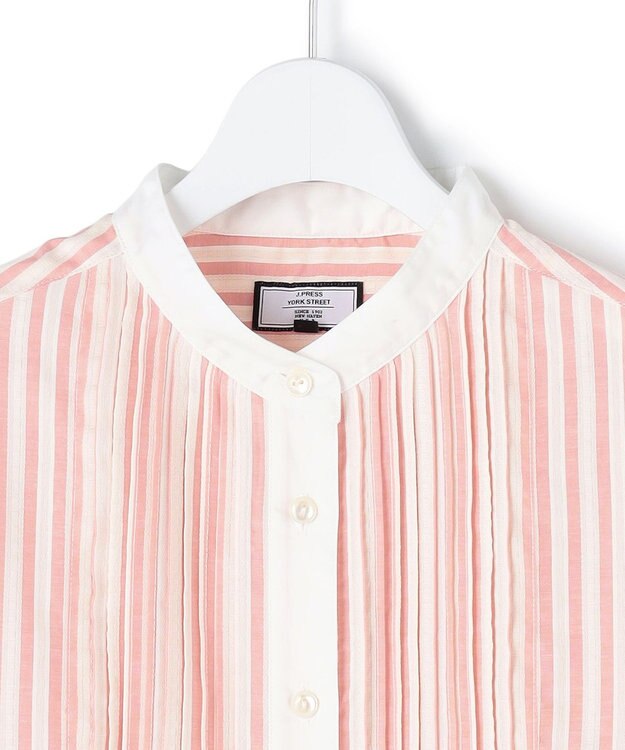 J.PRESS YORK STREET 【WOMEN】ピンタック バンドカラーストライプブラウス ピンク系1