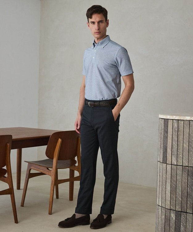 GOTAIRIKU 麻混・襟しっかり【洗える/通気性】ノルマンディーリネン ボタンダウンポロシャツ(25/26年モデル) サックスブルー系