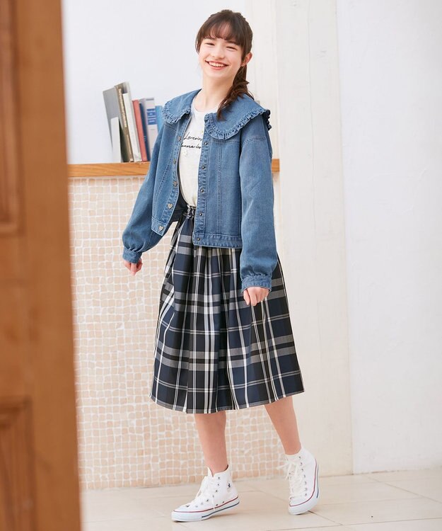 ANY KIDS フリル 襟付き デニム ジャケット デニムブルー