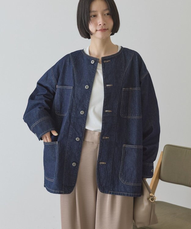 AMERICAN HOLIC ノーカラーデニムカバーオール One Wash
