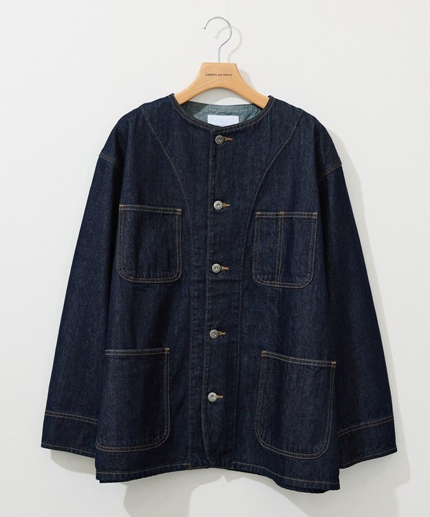 AMERICAN HOLIC ノーカラーデニムカバーオール One Wash
