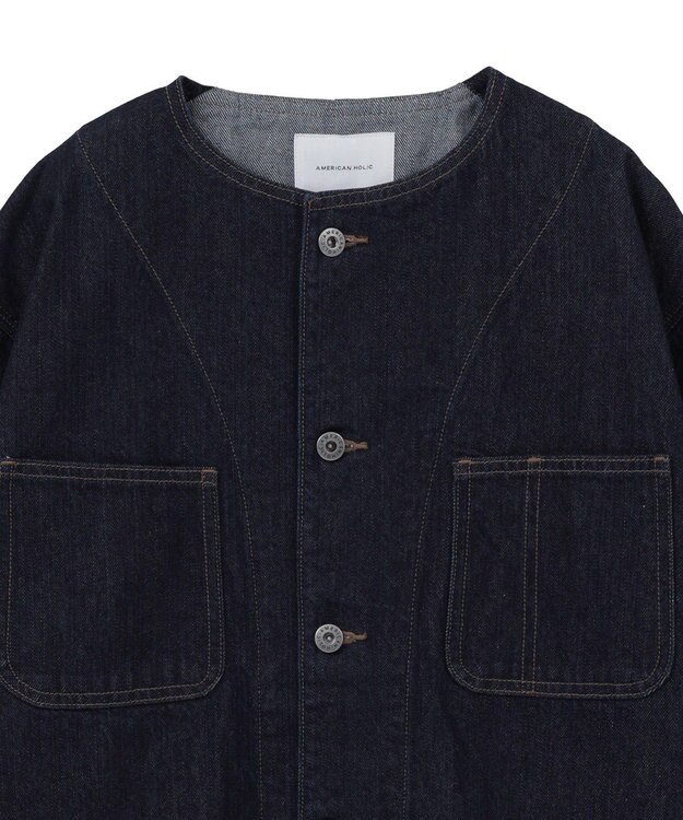 AMERICAN HOLIC ノーカラーデニムカバーオール One Wash
