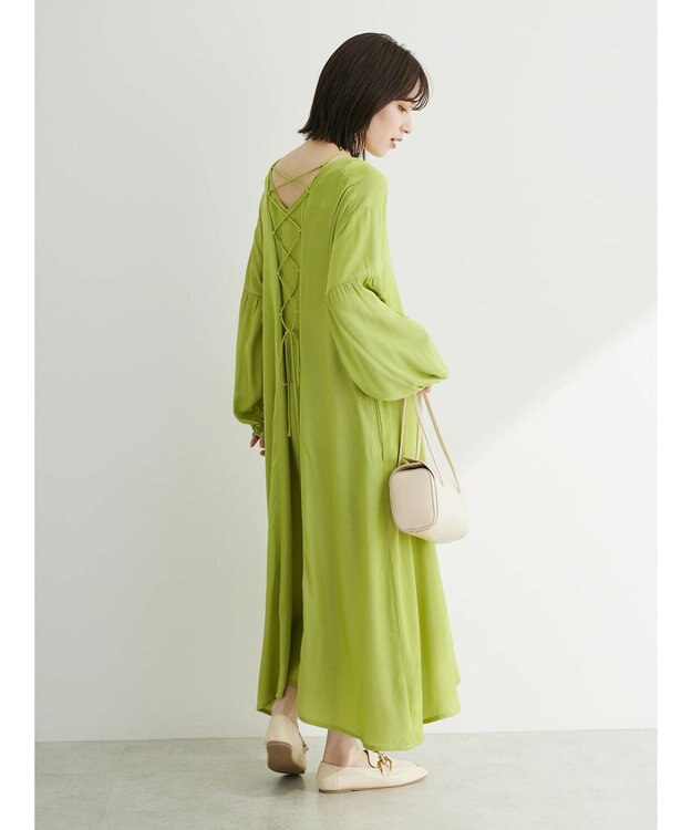 Green Parks ・ｆｕｒｒｙ　ｒａｔｅ　バックレースアップワンピース Light Gray