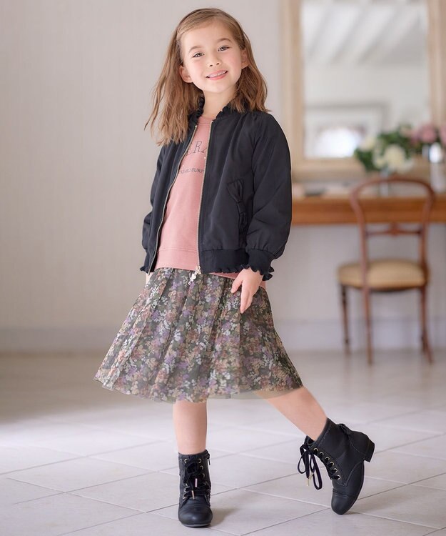 ANY KIDS 花柄 チュール フレア スカート ライトグレー系