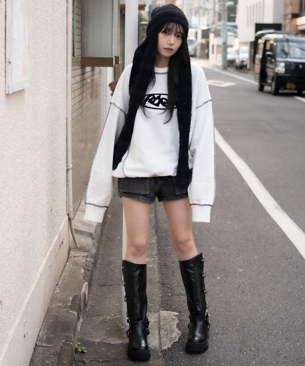 WEGO 【ユニセックス着用ITEM】ショートカラーステッチサガラロゴプルオーバー ホワイト